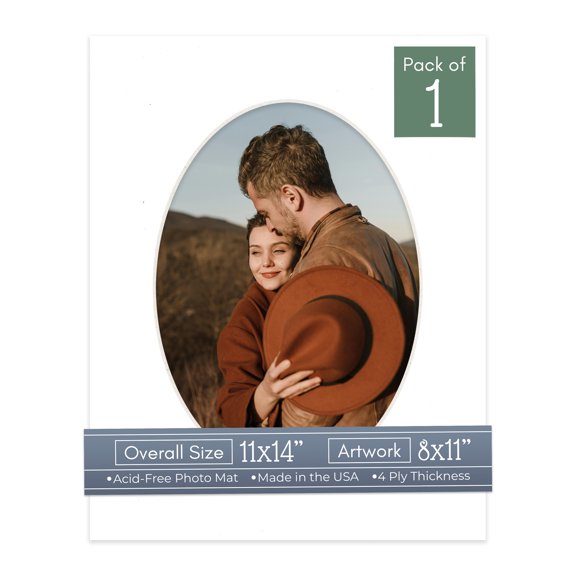 White Picture Frame Mat for 11x14 Frames - Oval Opening for 8x11 Photos - 1 Mat