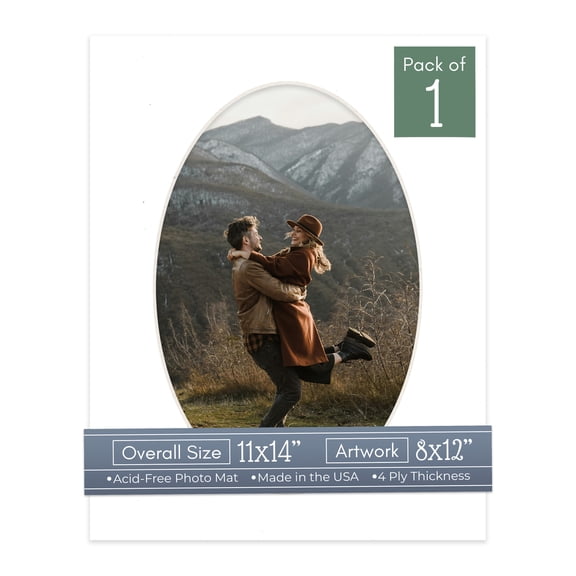 White Picture Frame Mat for 11x14 Frames - Oval Opening for 8x12 Photos - 1 Mat