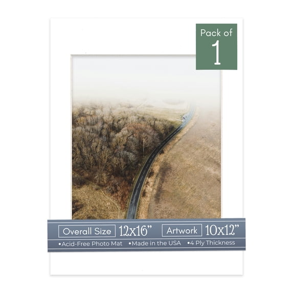 White Picture Frame Mat for 12x16 Frames - Fits 10x12 Photos - 1 Mat
