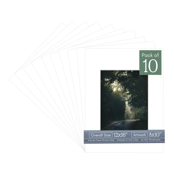 White Picture Frame Mat for 12x16 Frames - Fits 8x10 Photos - 10 Mats