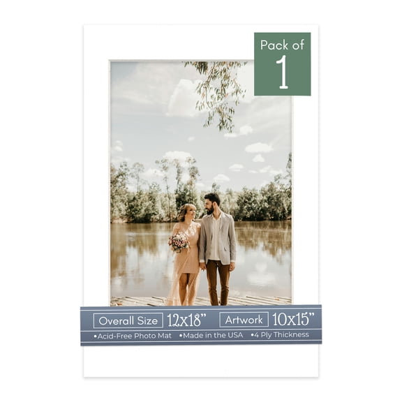 White Picture Frame Mat for 12x18 Frames - Fits 10x15 Photos - 1 Mat