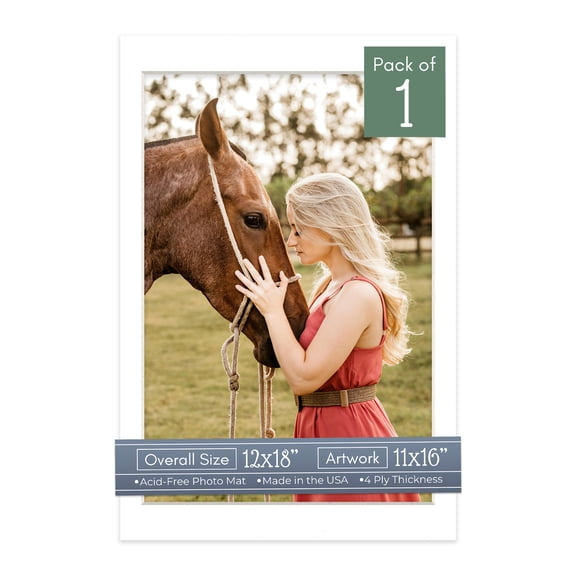 White Picture Frame Mat for 12x18 Frames - Fits 11x16 Photos - 1 Mat