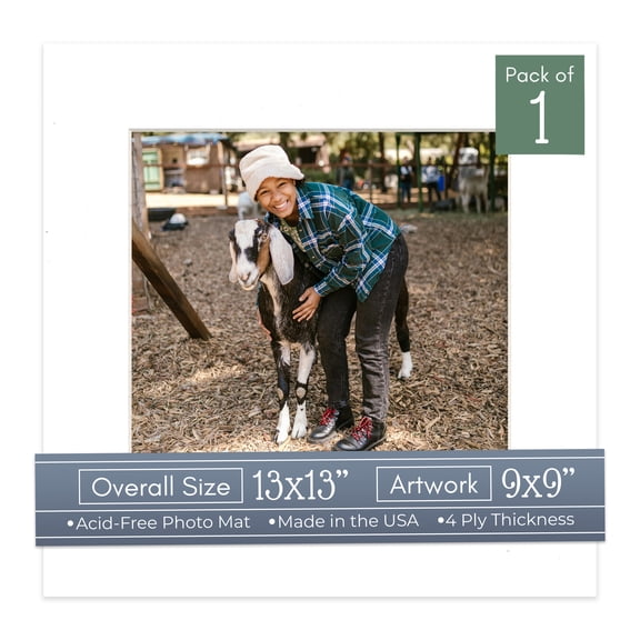 White Picture Frame Mat for 13x13 Frames - Fits 9x9 Photos - 1 Mat