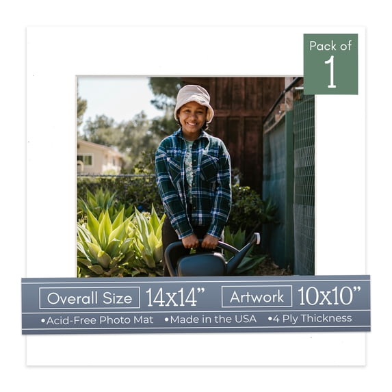 White Picture Frame Mat for 14x14 Frames - Fits 10x10 Photos - 1 Mat