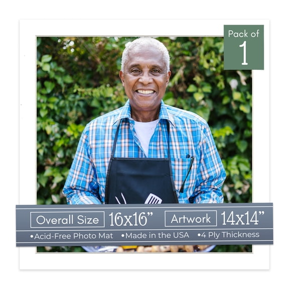 White Picture Frame Mat for 16x16 Frames - Fits 14x14 Photos - 1 Mat