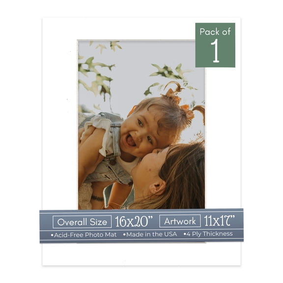 White Picture Frame Mat for 16x20 Frames - Fits 11x17 Photos - 1 Mat