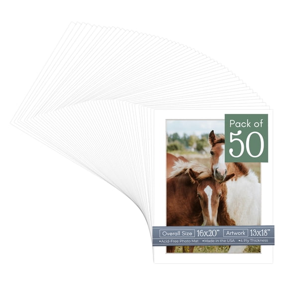 White Picture Frame Mat for 16x20 Frames - Fits 13x18 Photos - 50 Mats