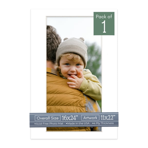 White Picture Frame Mat for 16x24 Frames - Fits 11x22 Photos - 1 Mat