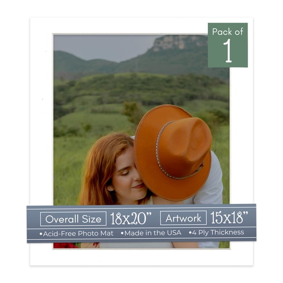 White Picture Frame Mat for 18x20 Frames - Fits 15x18 Photos - 1 Mat