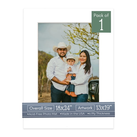White Picture Frame Mat for 18x24 Frames - Fits 13x19 Photos - 1 Mat