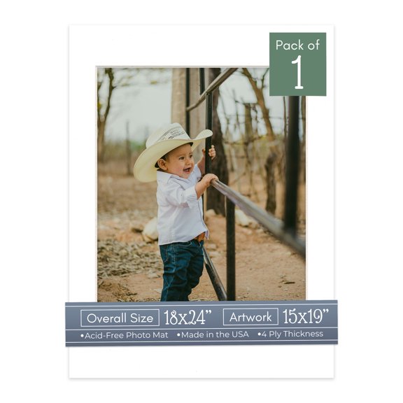 White Picture Frame Mat for 18x24 Frames - Fits 15x19 Photos - 1 Mat