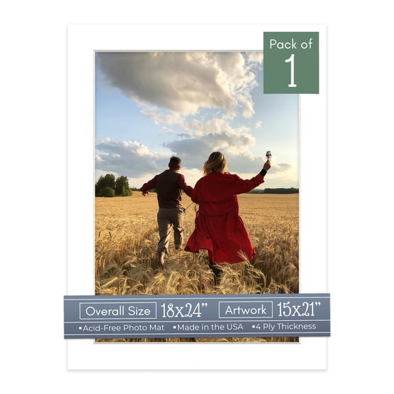 White Picture Frame Mat for 18x24 Frames - Fits 15x21 Photos - 1 Mat