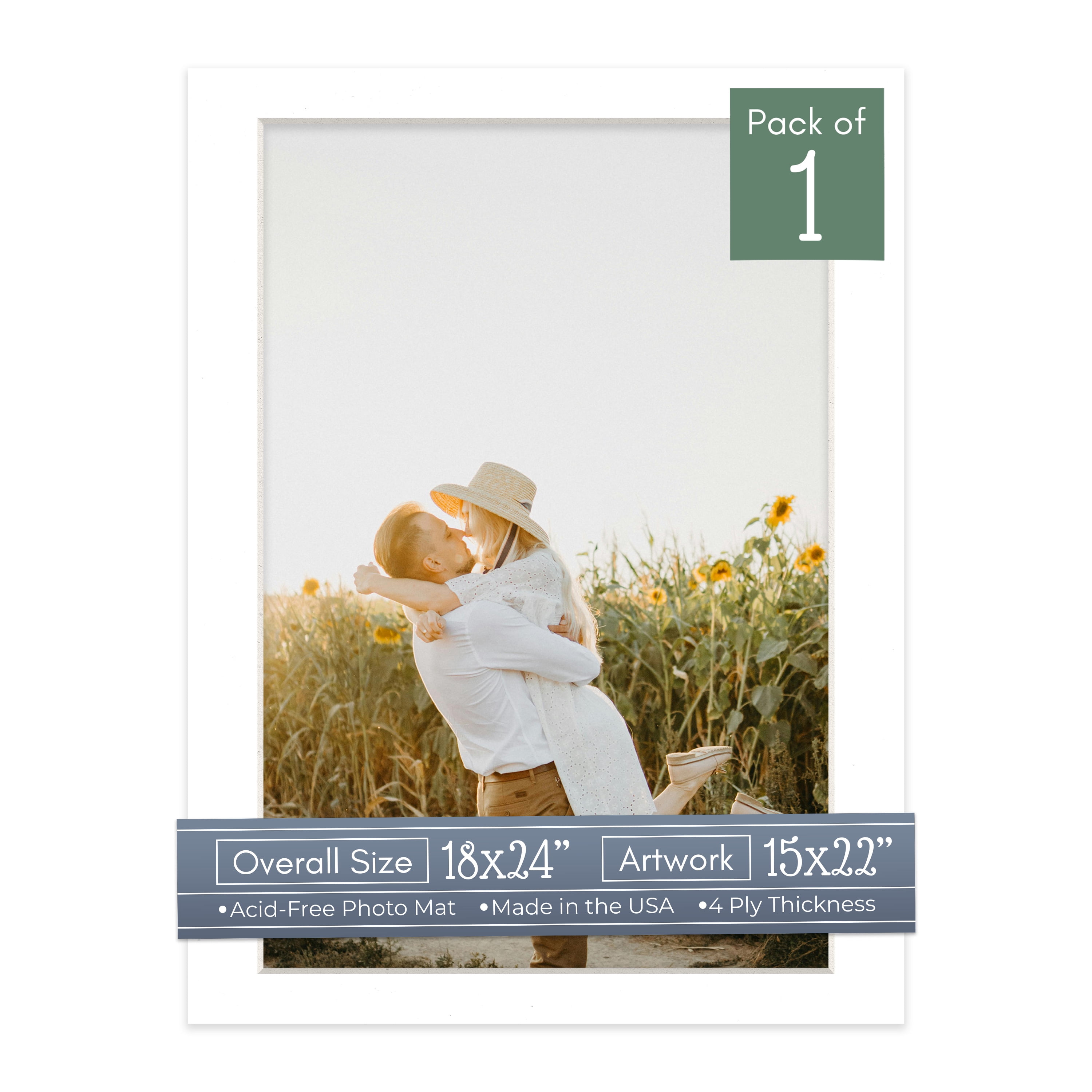 White Picture Frame Mat for 18x24 Frames - Fits 15x22 Photos - 1 Mat