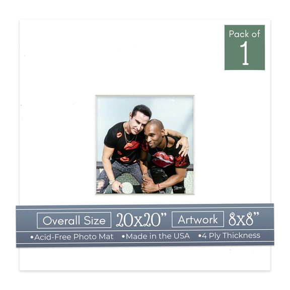 White Picture Frame Mat for 20x20 Frames - Fits 8x8 Photos - 1 Mat