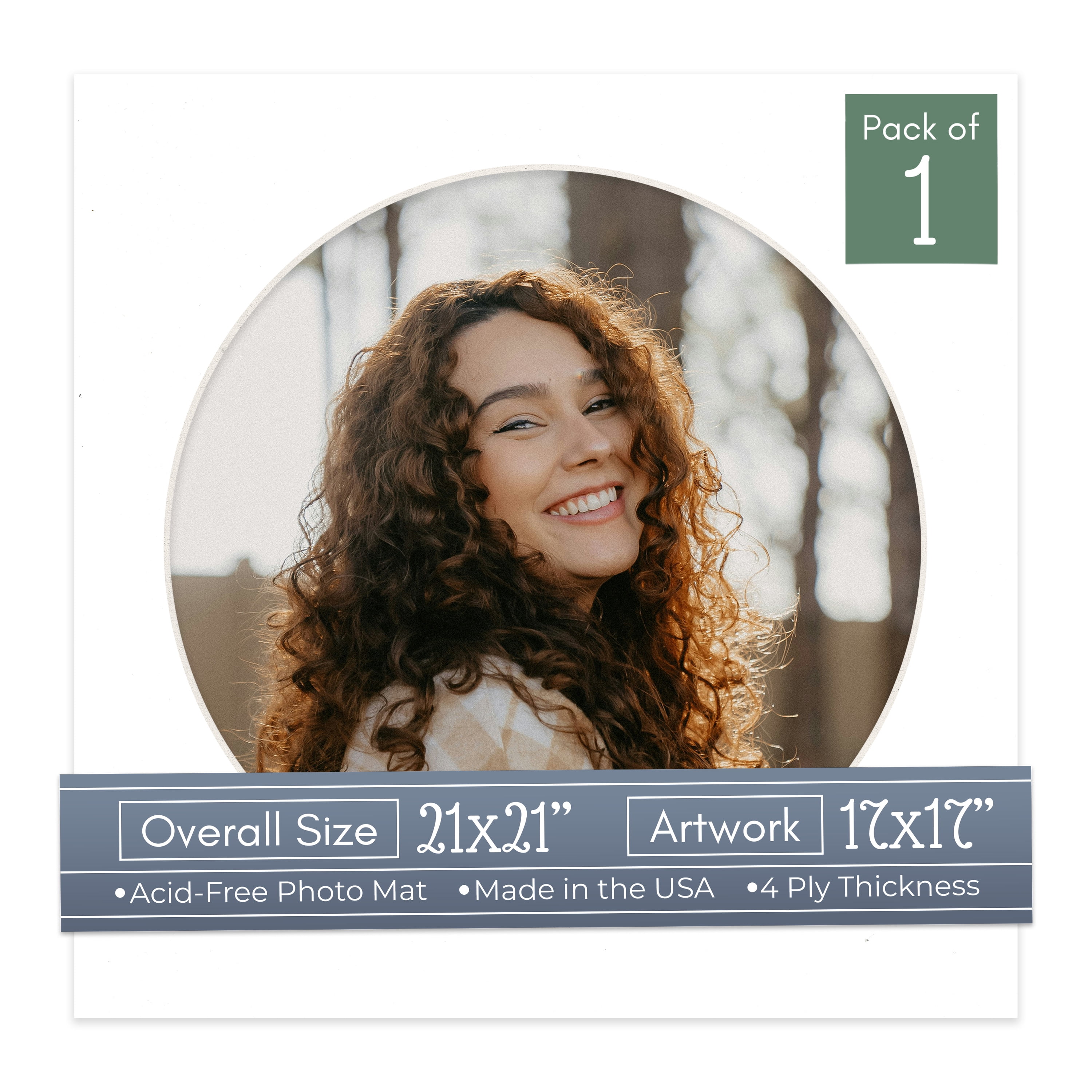 White Picture Frame Mat for 21x21 Frames - Circle Opening for 17x17 ...