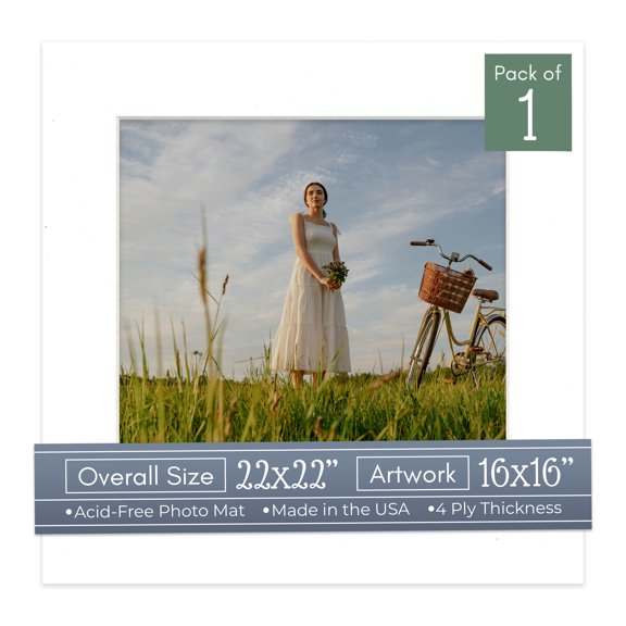 White Picture Frame Mat for 22x22 Frames - Fits 16x16 Photos - 1 Mat