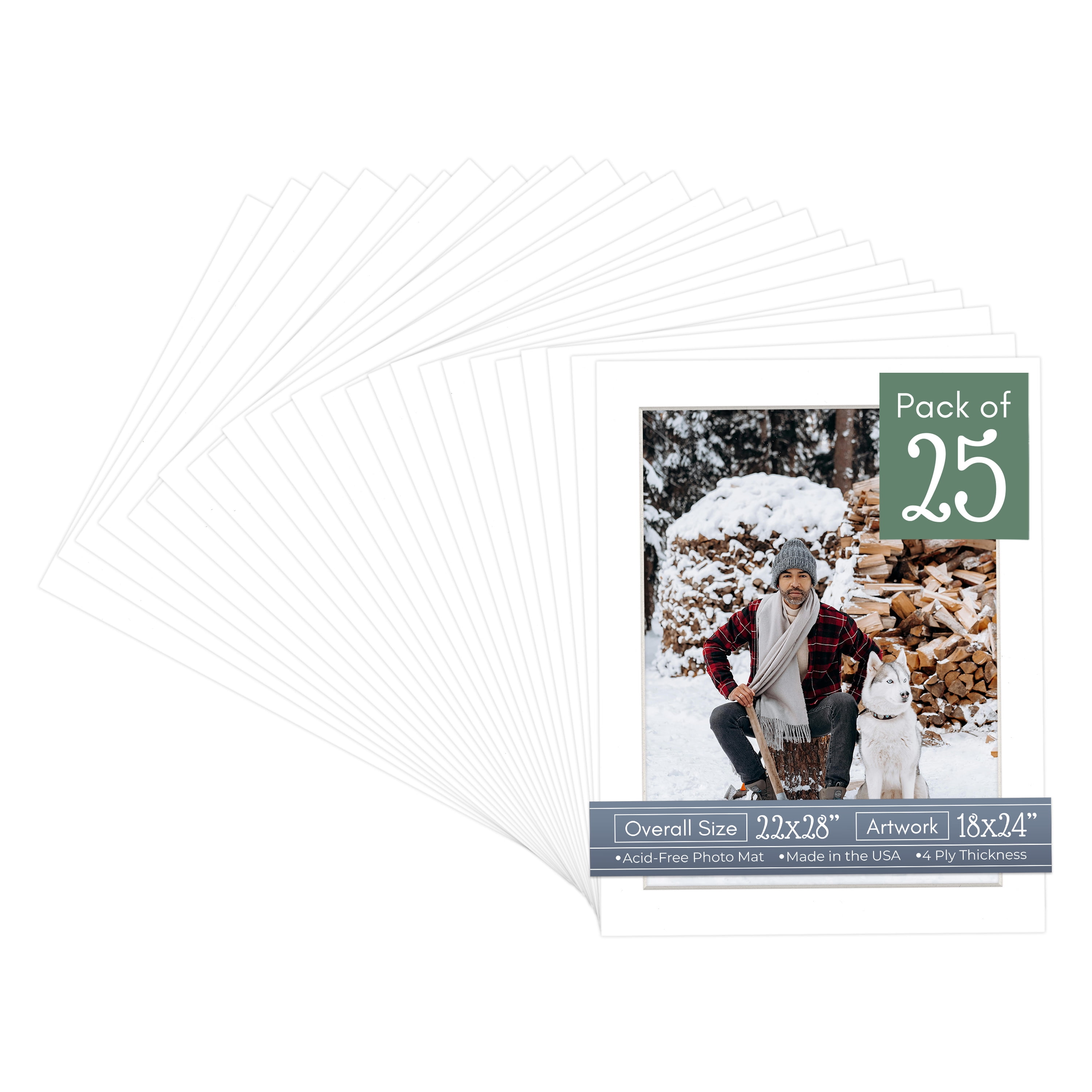 White Picture Frame Mat for 22x28 Frames - Fits 18x24 Photos - 25 Mats