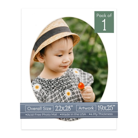 White Picture Frame Mat for 22x28 Frames - Oval Opening for 19x25 Photos - 1 Mat