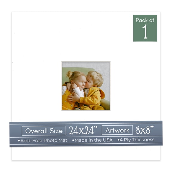 White Picture Frame Mat for 24x24 Frames - Fits 8x8 Photos - 1 Mat