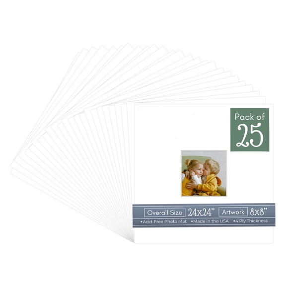 White Picture Frame Mat for 24x24 Frames - Fits 8x8 Photos - 25 Mats
