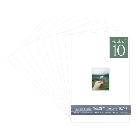 White Picture Frame Mat for 24x36 Frames - Fits 8x10 Photos - 10 Mats