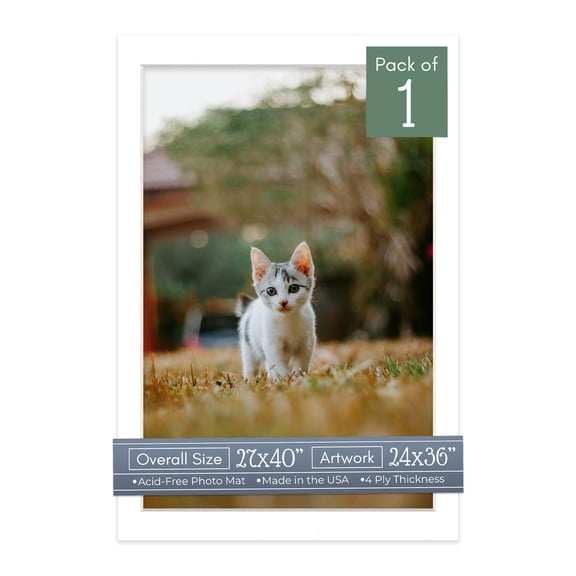 White Picture Frame Mat for 27x40 Frames - Fits 24x36 Photos - 1 Mat