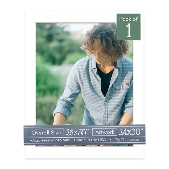 White Picture Frame Mat for 28x35 Frames - Fits 24x30 Photos - 1 Mat