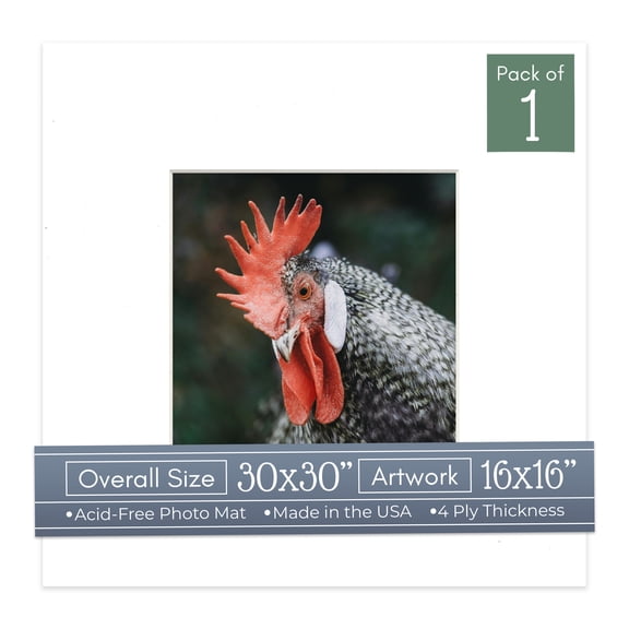 White Picture Frame Mat for 30x30 Frames - Fits 16x16 Photos - 1 Mat