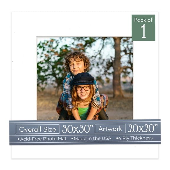 White Picture Frame Mat for 30x30 Frames - Fits 20x20 Photos - 1 Mat