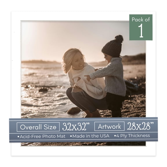 White Picture Frame Mat for 32x32 Frames - Fits 28x28 Photos - 1 Mat