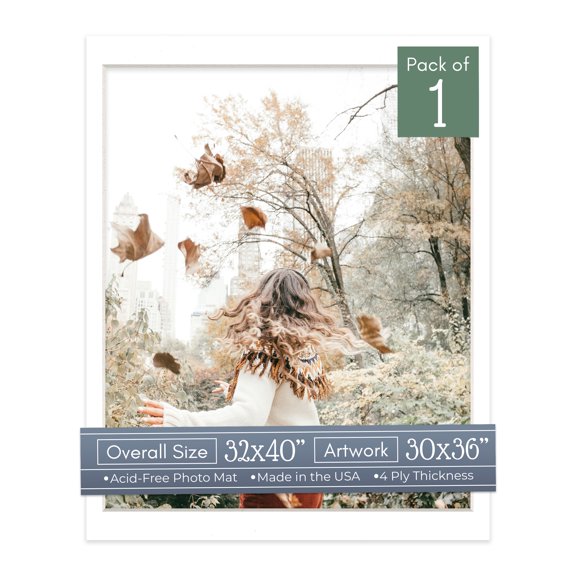 White Picture Frame Mat for 32x40 Frames - Fits 30x36 Photos - 1 Mat