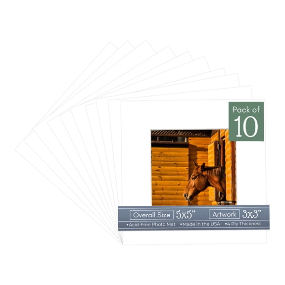 White Picture Frame Mat for 5x5 Inch Frames - Fits 3x3 Photos - 10 Mats