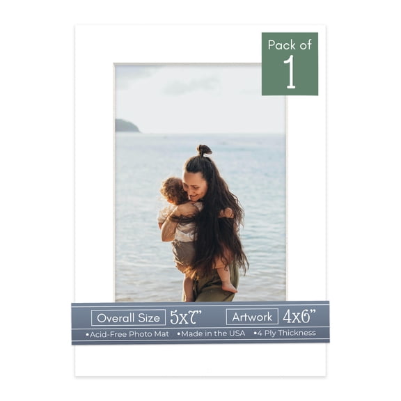 White Picture Frame Mat for 5x7 Frames - Fits 4x6 Photos - 1 Mat