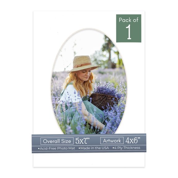 White Picture Frame Mat for 5x7 Frames - Oval Opening for 4x6 Photos - 1 Mat