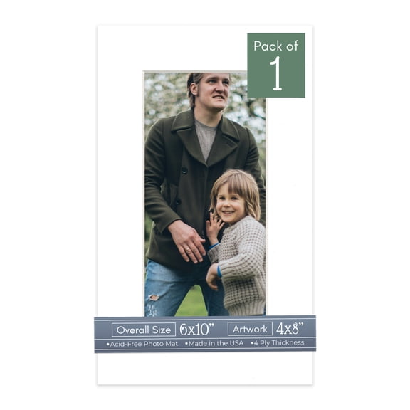 White Picture Frame Mat for 6x10 Frames - Fits 4x8 Photos - 1 Mat