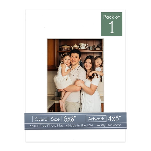 White Picture Frame Mat for 6x8 picture frames - Fits 4x5 Photos - 1 Mat