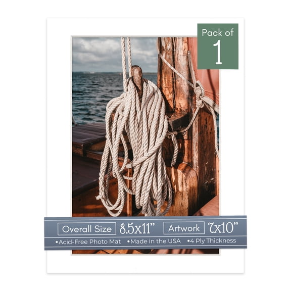 White Picture Frame Mat for 8.5x11 Frames - Fits 7x10 Photos - 1 Mat