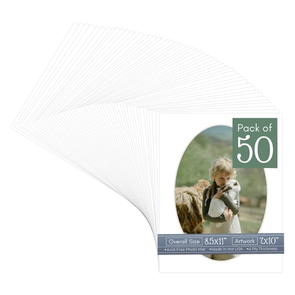 White Picture Frame Mat for 8.5x11 Frames - Oval Opening for 7x10 Photos - 50 Mats
