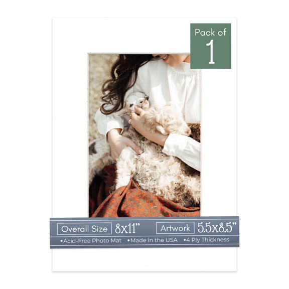 White Picture Frame Mat for 8x11 Frames - Fits 5.5x8.5 Photos - 1 Mat