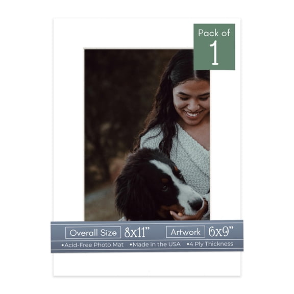 White Picture Frame Mat for 8x11 Frames - Fits 6x9 Photos - 1 Mat