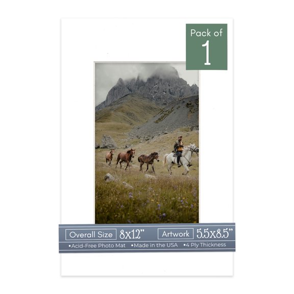 White Picture Frame Mat for 8x12 Frames - Fits 5.5x8.5 Photos - 1 Mat
