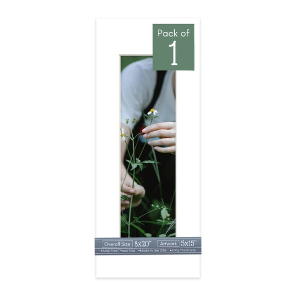 White Picture Frame Mat for 8x20 Frames - Fits 5x15 Photos - 1 Mat