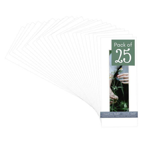 White Picture Frame Mat for 8x20 Frames - Fits 5x15 Photos - 25 Mats
