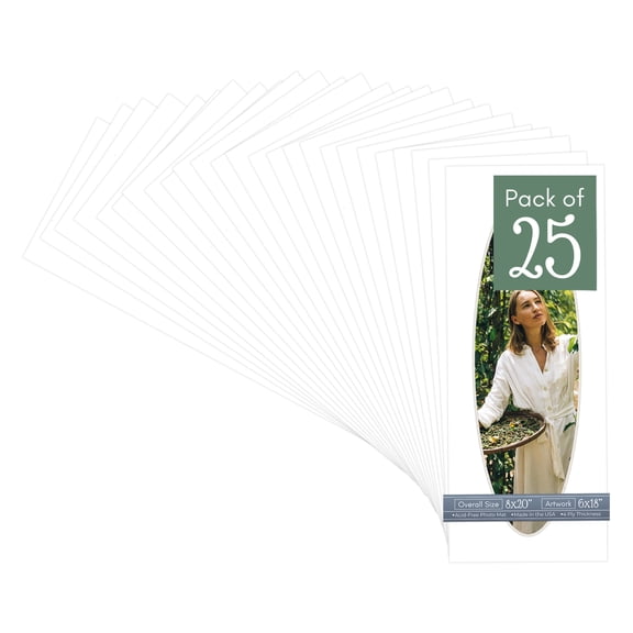 White Picture Frame Mat for 8x20 Frames - Oval Opening for 6x18 Photos - 25 Mats