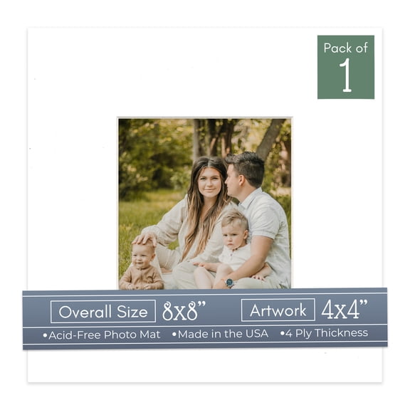 White Picture Frame Mat for 8x8 Frames - Fits 4x4 Photos - 1 Mat