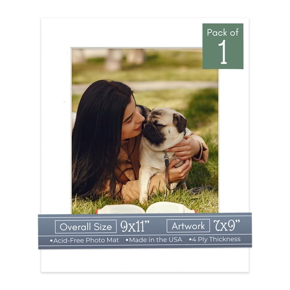 White Picture Frame Mat for 9x11 Frames - Fits 7x9 Photos - 1 Mat