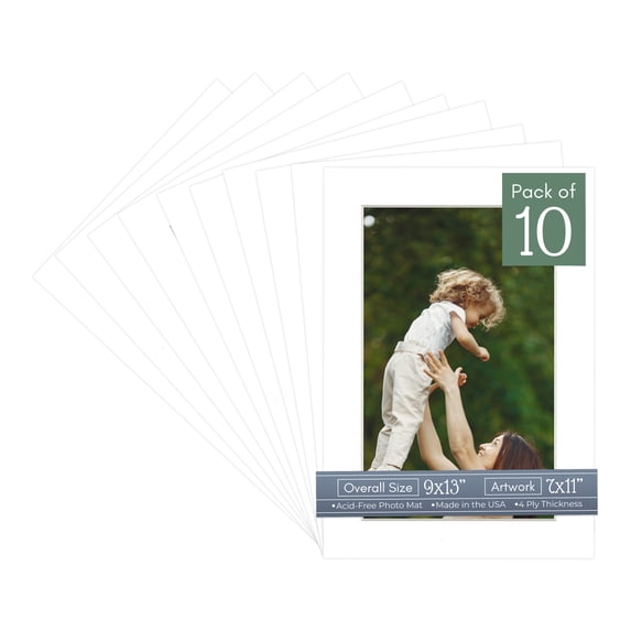 White Picture Frame Mat for 9x13 Frames - Fits 7x11 Photos - 10 Mats