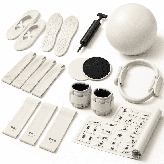 White Pilates Fitness Kit with Weights for Home Full-Body Workout