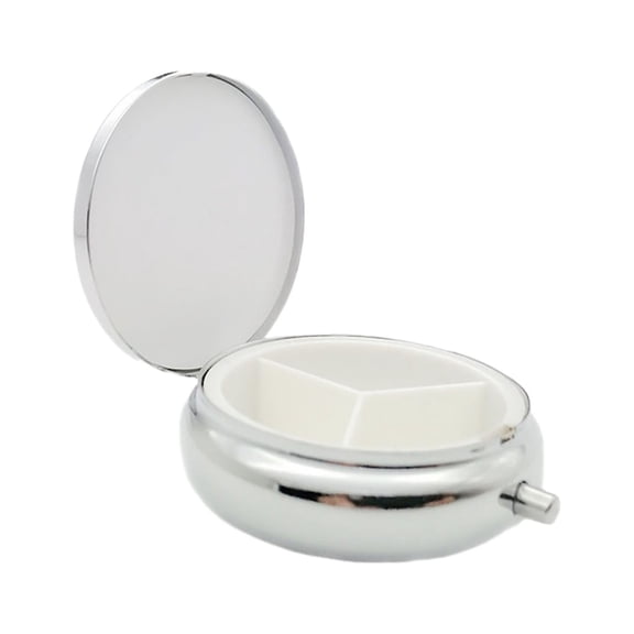 White Pill Box 3 Compartment, Round Pocket Medicine Pill Case Organizer, Portable Travel Pill Splitter Storage Container for Daily Vitamin Supplement, Small Pill Holder for Purse Pocket