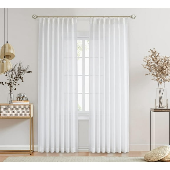 White Pinch Pleat Sheer Curtain Textured Pleated Drape Farmhouse Rustic Window Treatment Sets for Living Room Bedroom, 40" Wx84 L, 2 Panels